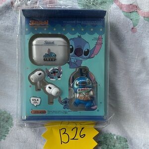 B26,NWT Stitch Wireless Earbuds with Case - White and keychain